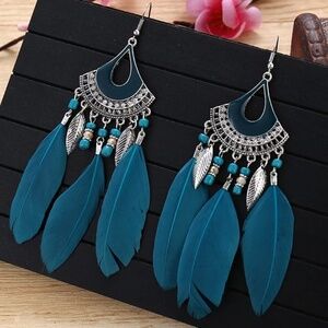 *TAMSYN* Blue Feather Tassel Fashion Earrings